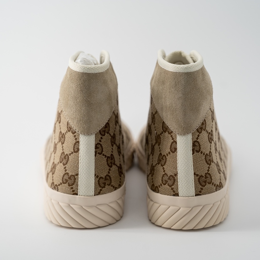 size 13G - Gucci GG Canvas Monogram Sneakers Tortuga Beige High Top - Picture 4 of 10